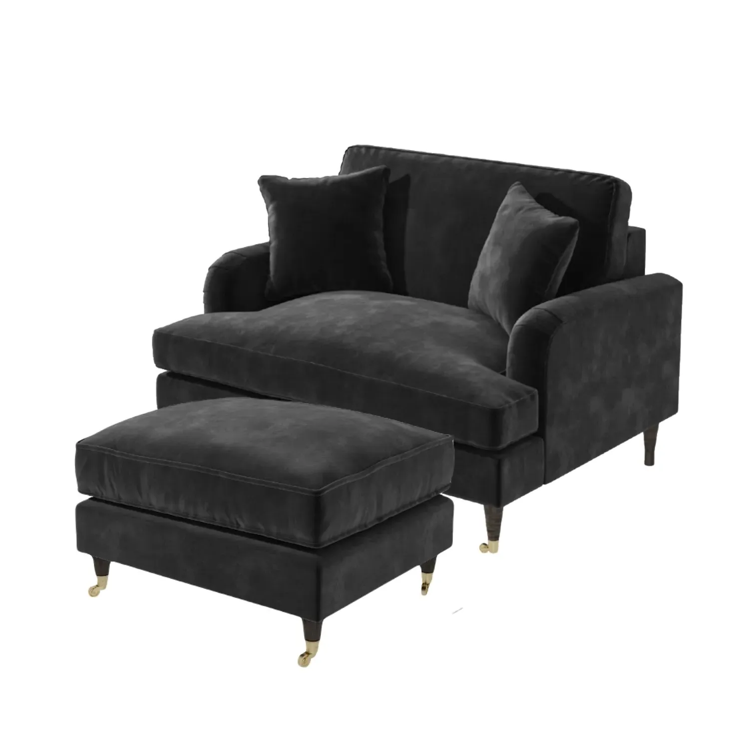 2-Seater Love Seat with Footstool - Grey, Velvet image