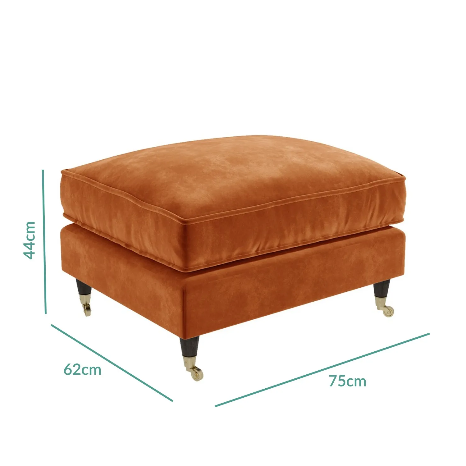 2-Seater Love Seat with Footstool - Orange, Velvet