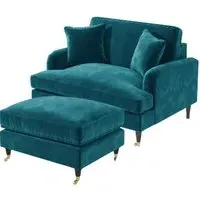 2-Seater Love Seat with Footstool - Teal, Velvet