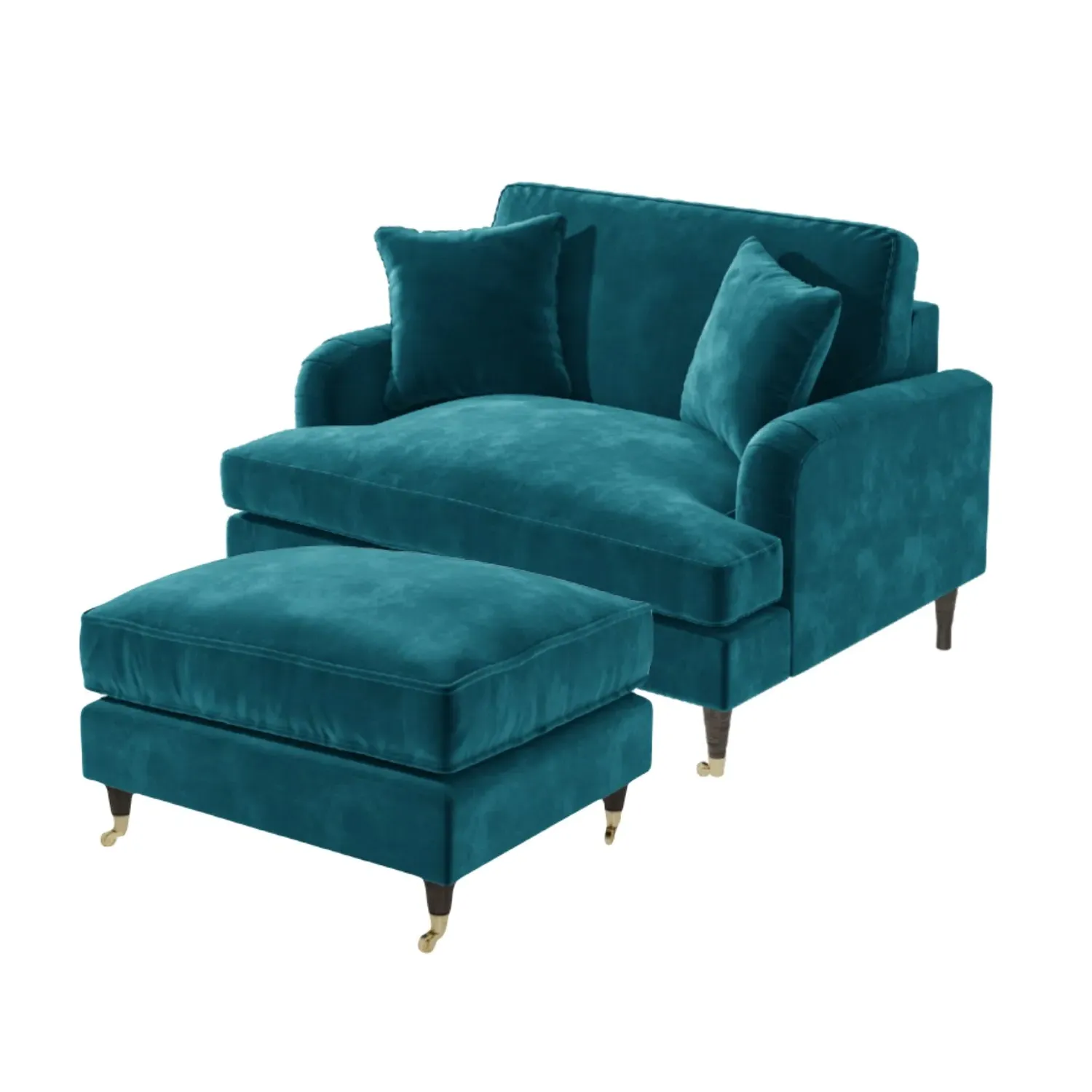 2-Seater Love Seat with Footstool - Teal, Velvet