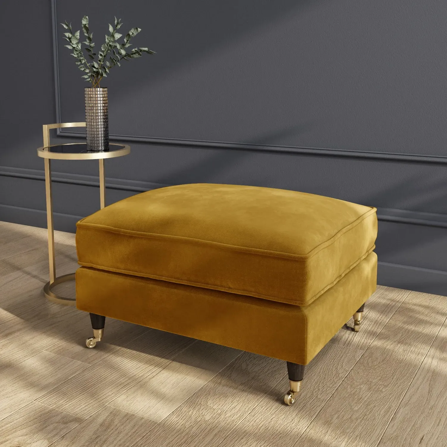 2-Seater Love Seat with Footstool - Yellow, Velvet