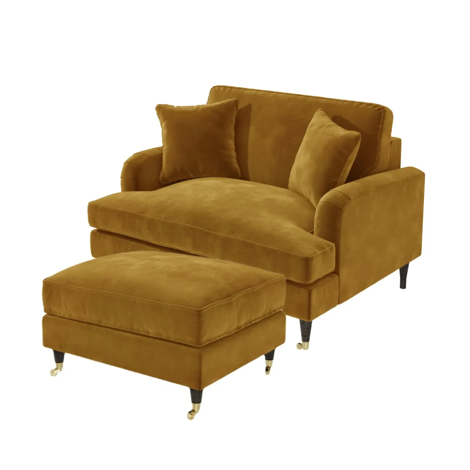 2-Seater Love Seat with Footstool - Yellow, Velvet