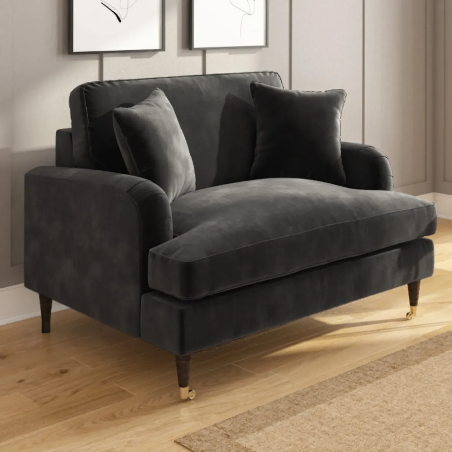 2-Seater Loveseat with Castors - Grey, Velvet