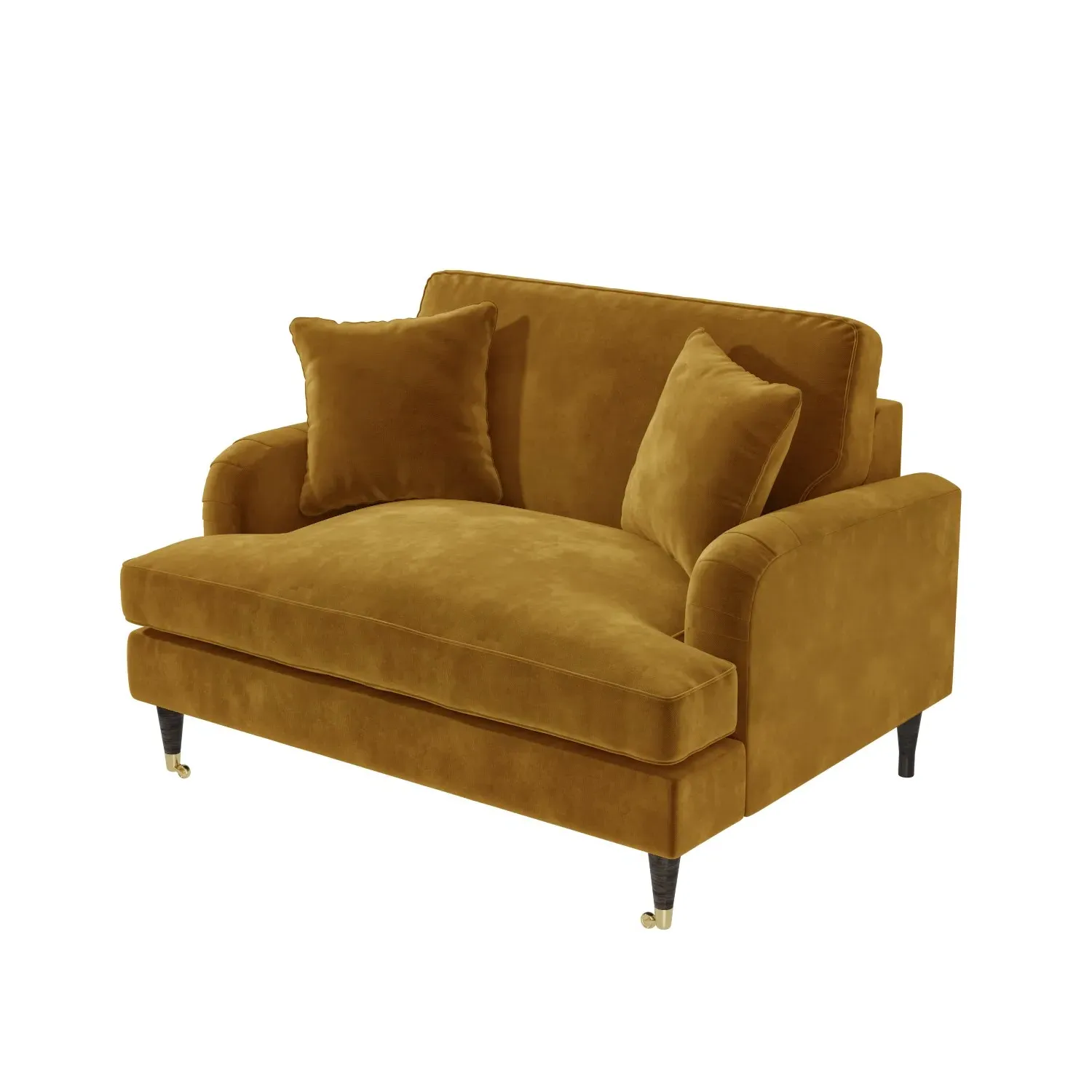 2-Seater Loveseat with Castors - Mustard, Velvet