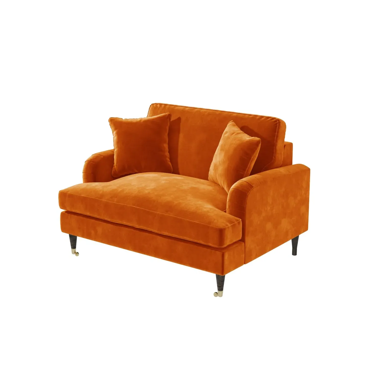 2-Seater Loveseat with Castors - Orange, Velvet