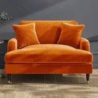 2-Seater Loveseat with Castors - Orange, Velvet