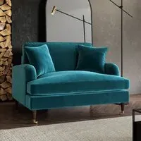2-Seater Loveseat with Castors - Teal, Velvet