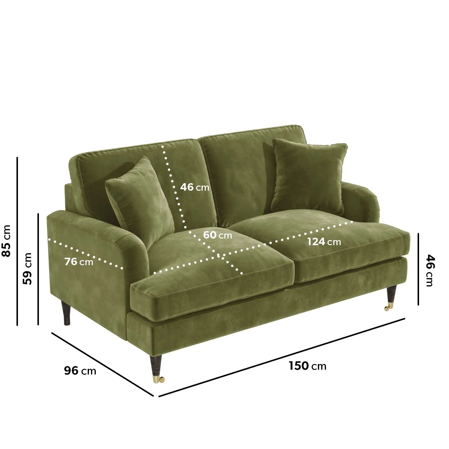 2-Seater Sofa and Love Seat Set - Green, Velvet