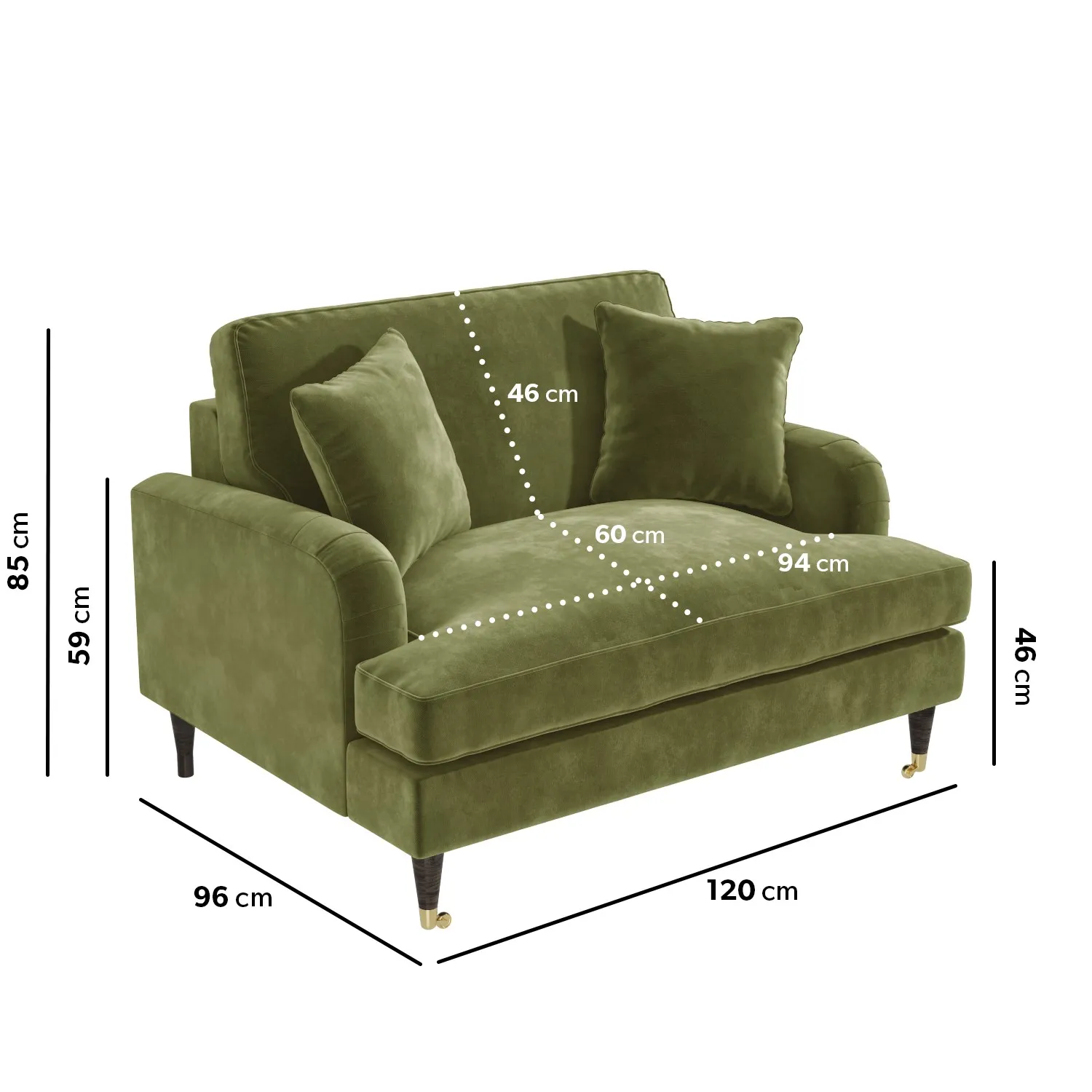 2-Seater Sofa and Love Seat Set - Green, Velvet