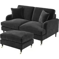2-Seater Sofa Set with Footstool - Grey, Velvet