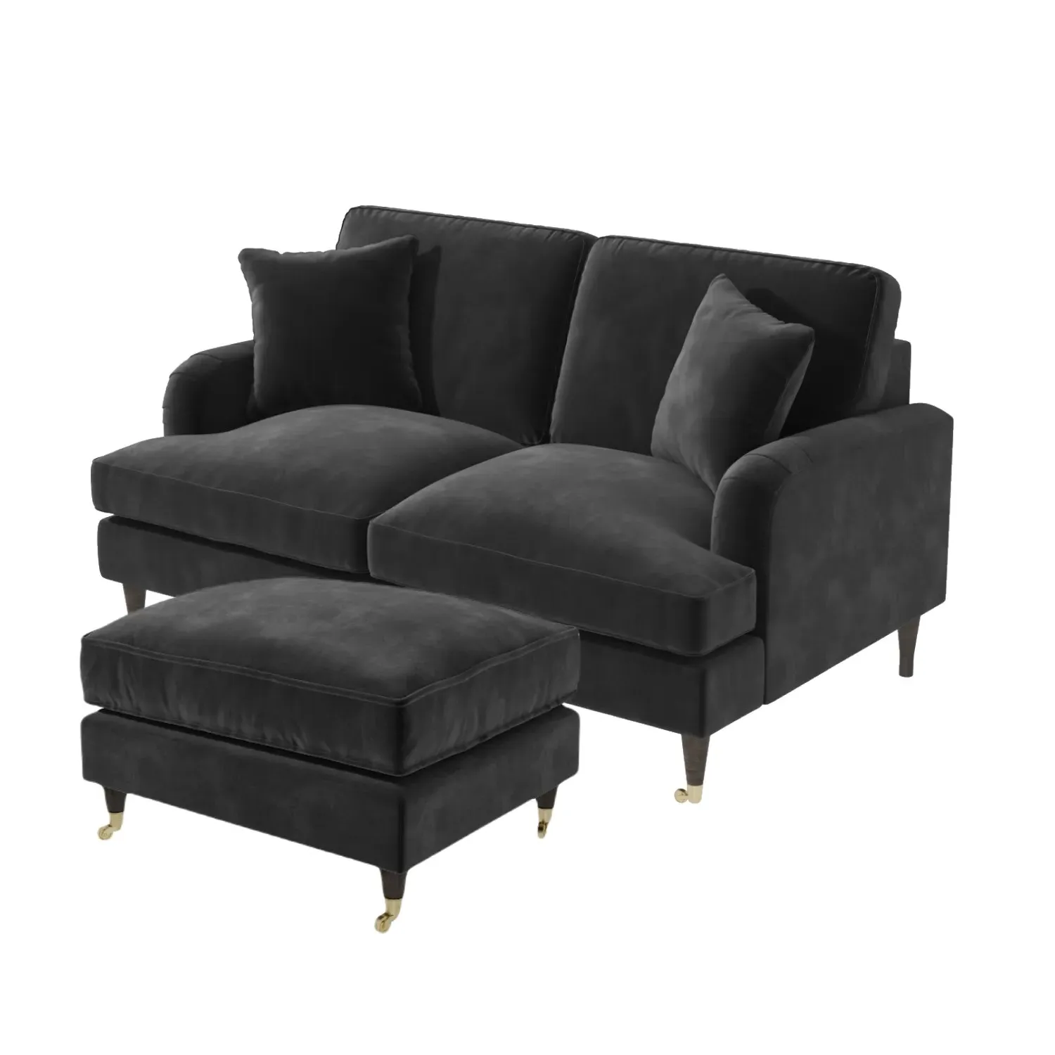 2-Seater Sofa Set with Footstool - Grey, Velvet image