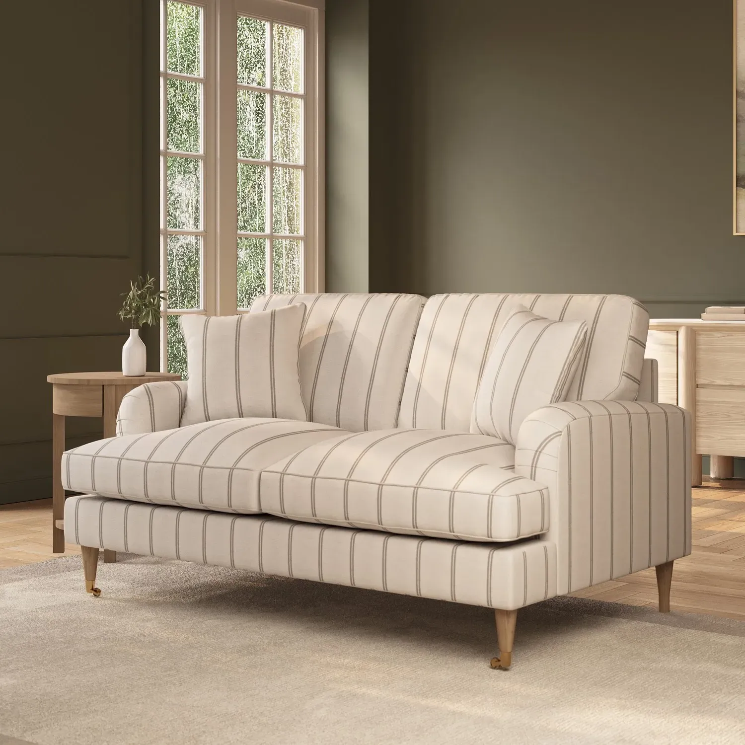 2-Seater Sofa with Castors - Cream, Chenille