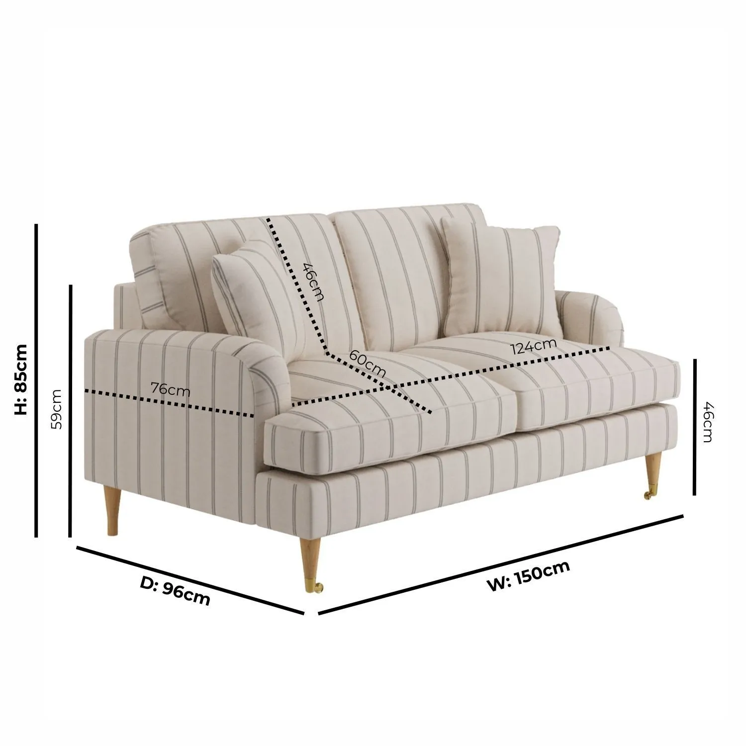 2-Seater Sofa with Castors - Cream, Chenille
