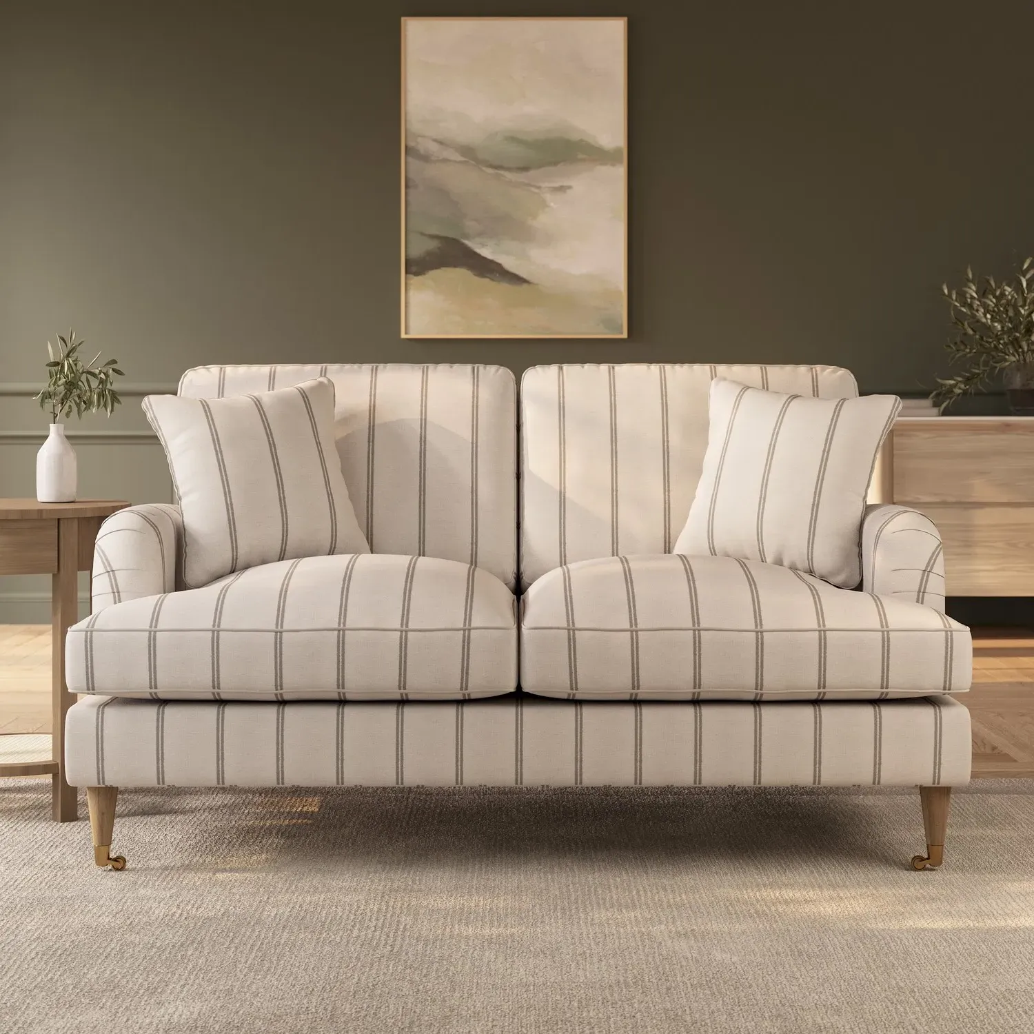 2-Seater Sofa with Castors - Cream, Chenille