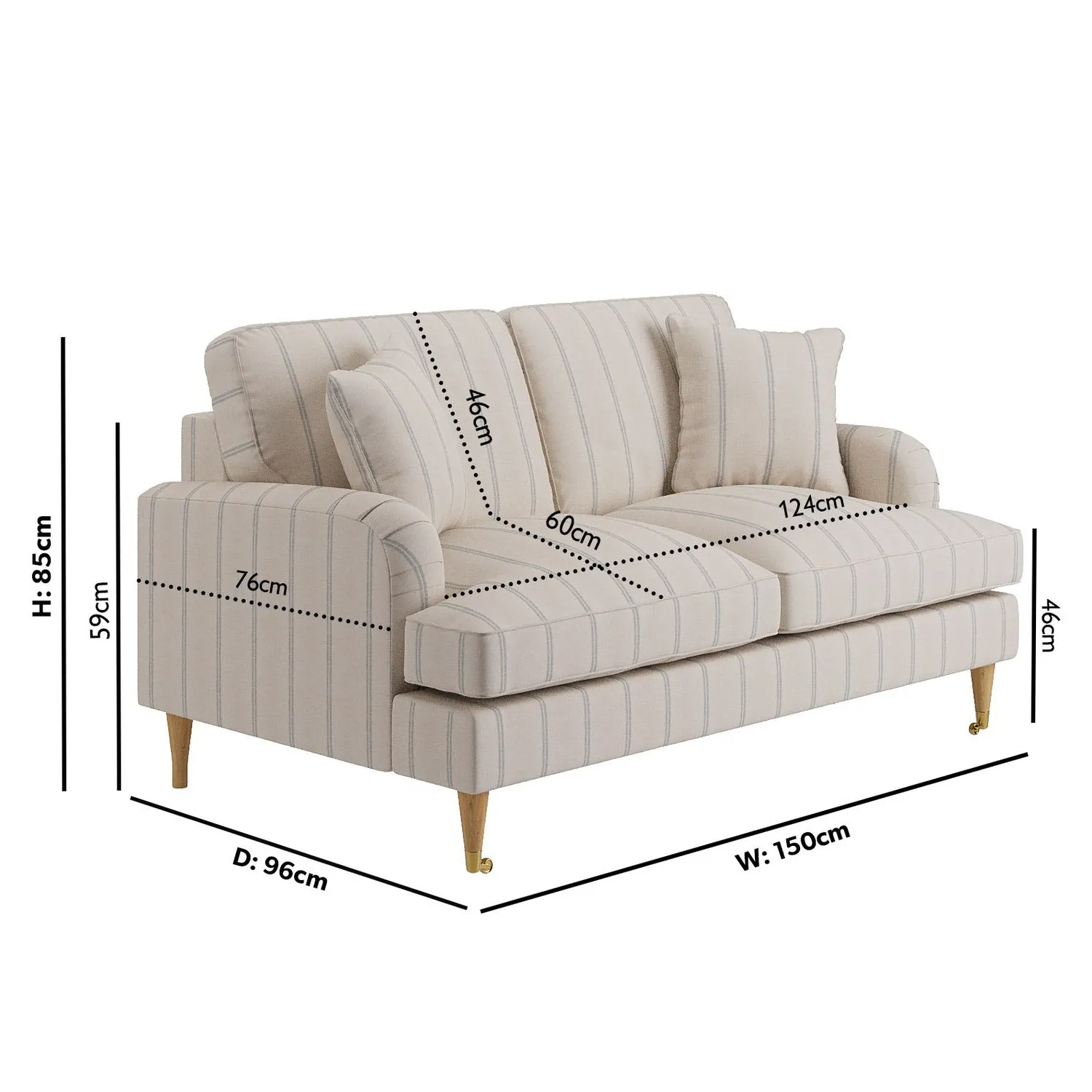 2-Seater Sofa with Castors - Cream, Chenille