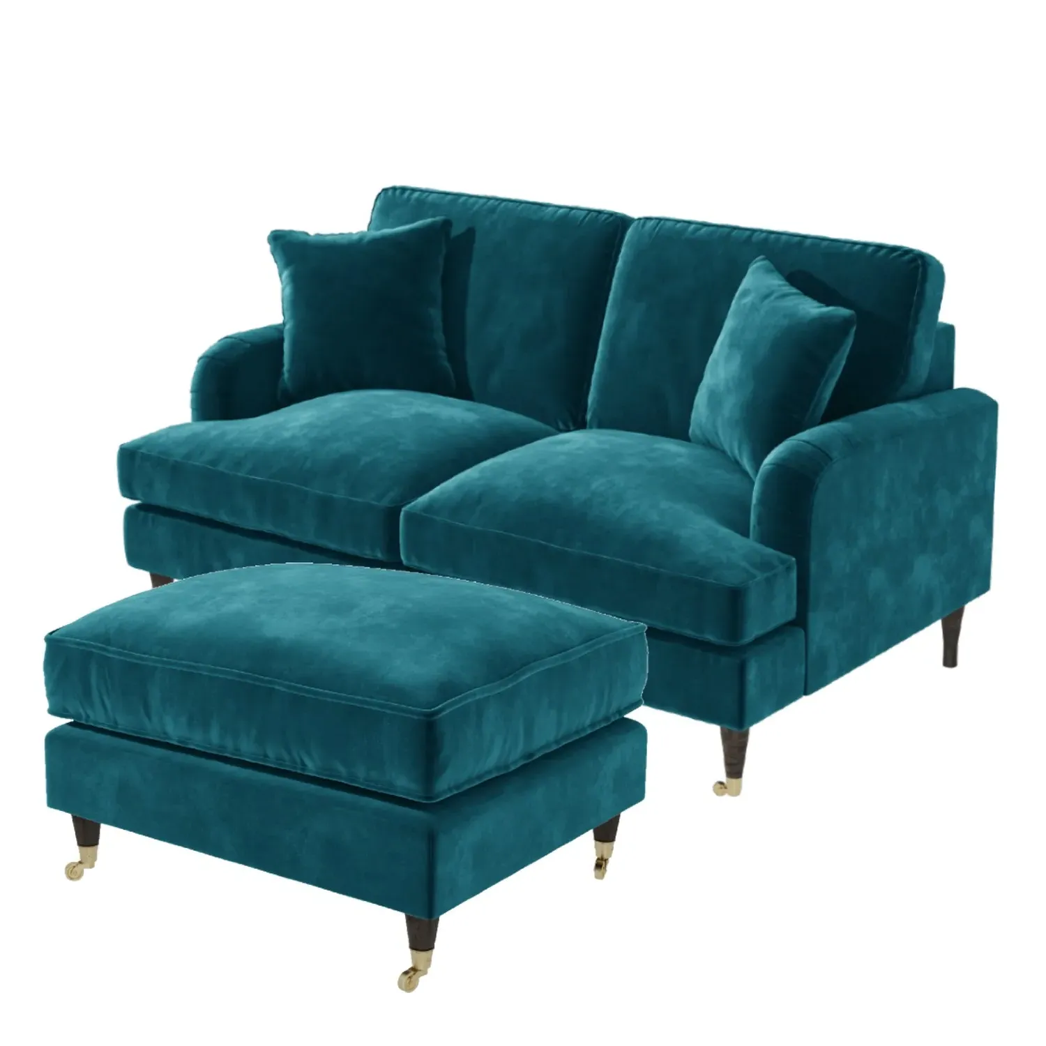 2-Seater Sofa with Footstool - Teal, Velvet