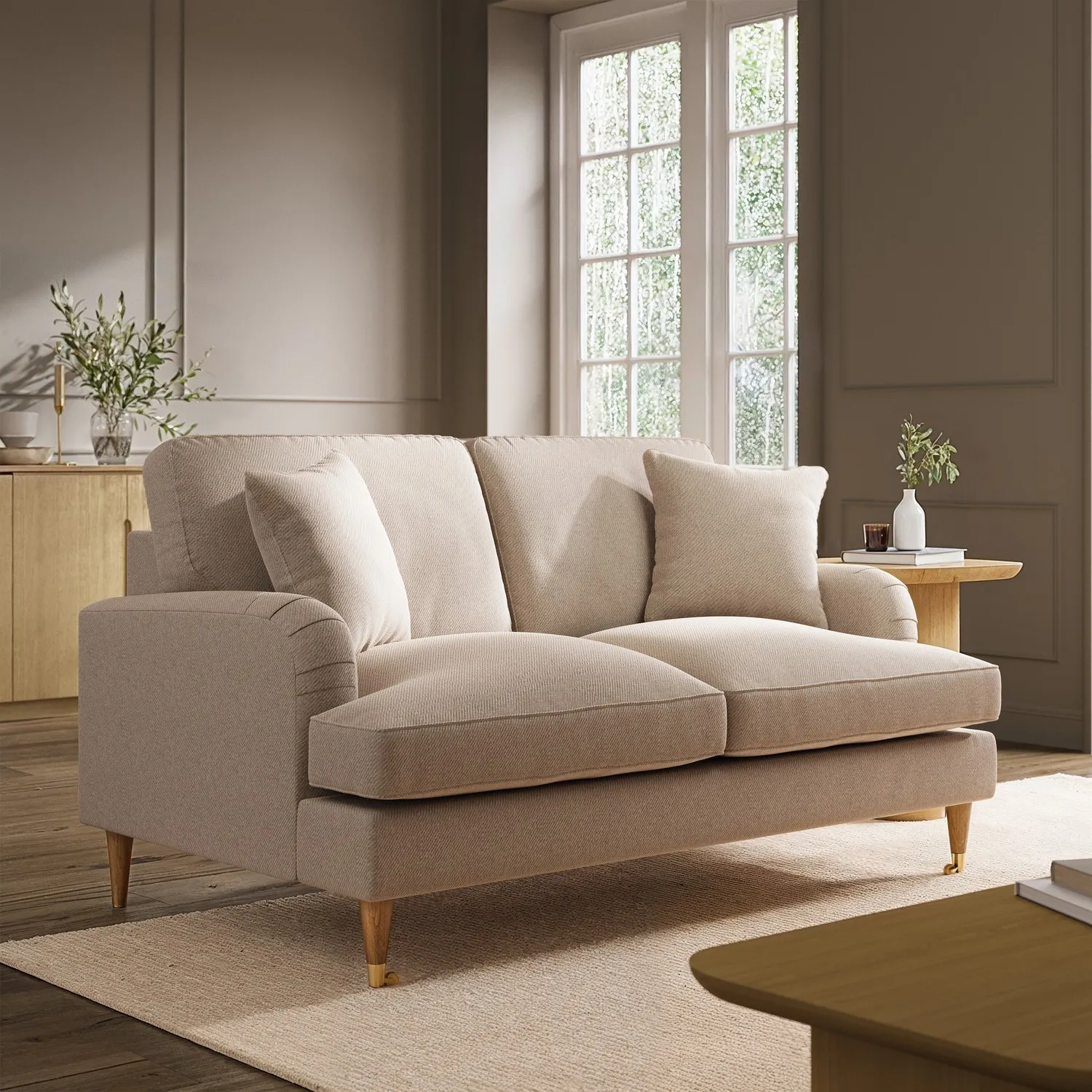 2-Seater Sofa with Scatter Cushions - Beige