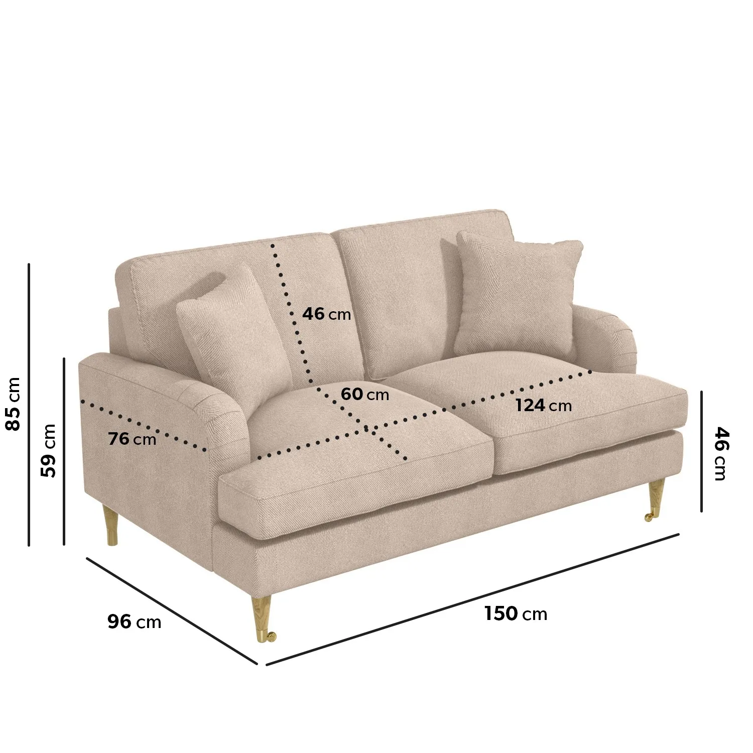2-Seater Sofa with Scatter Cushions - Beige