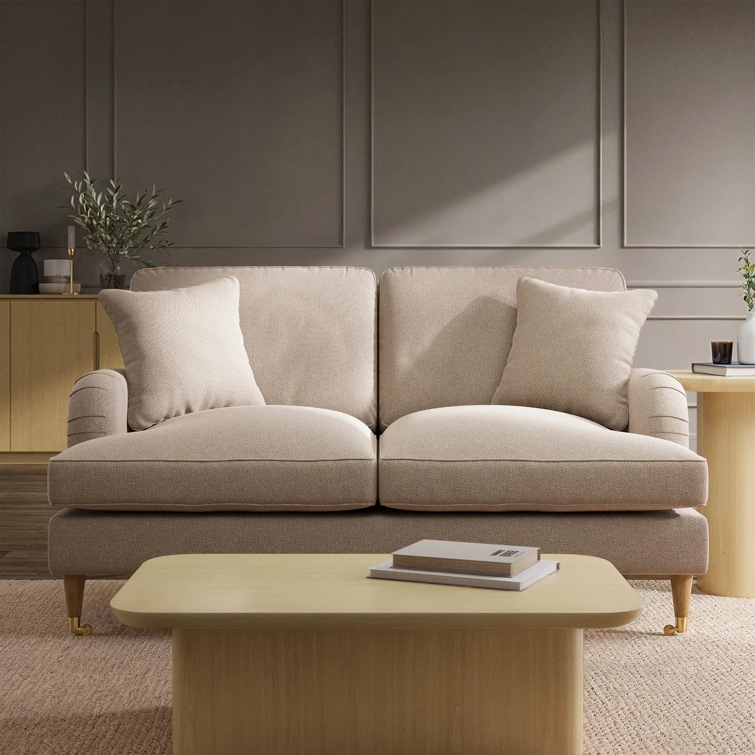2-Seater Sofa with Scatter Cushions - Beige