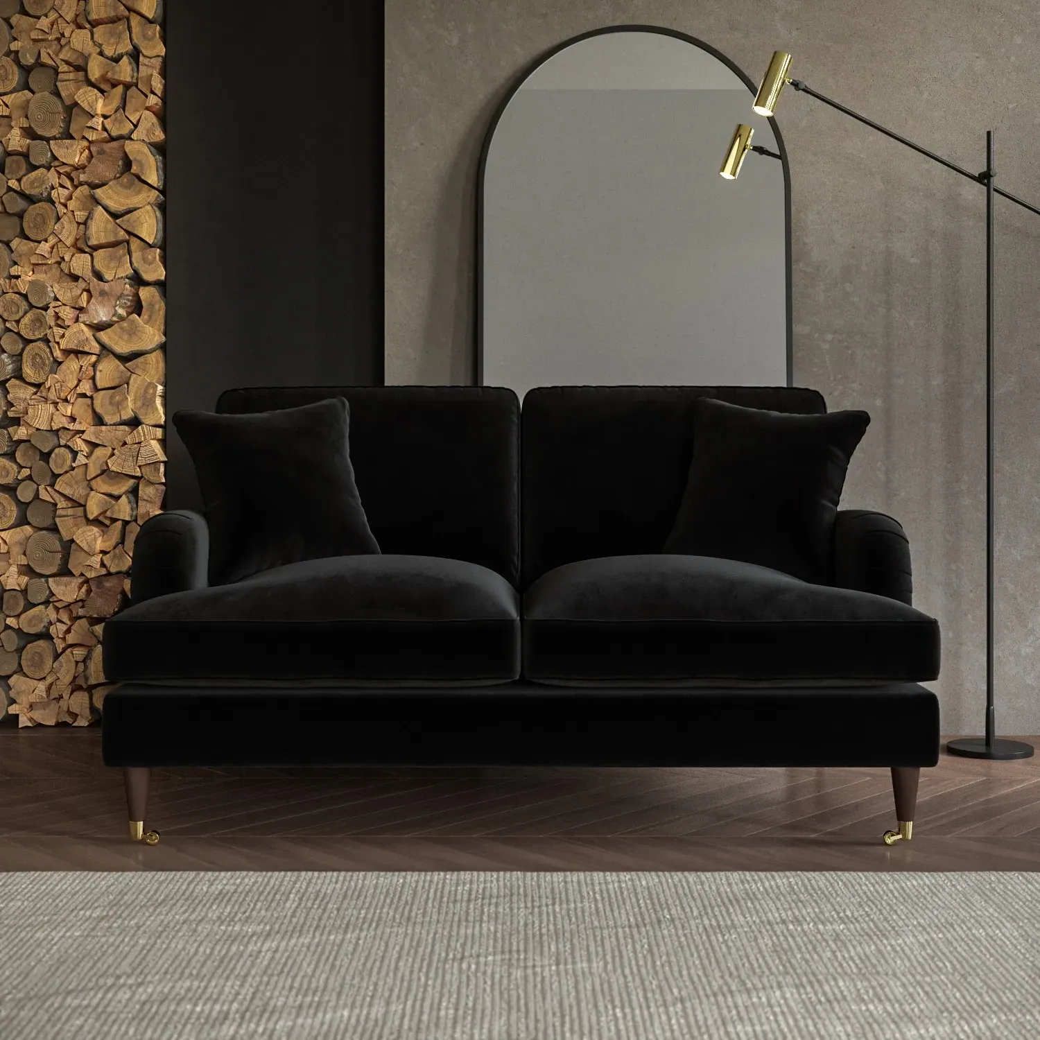 2-Seater Sofa with Scatter Cushions - Black, Velvet image