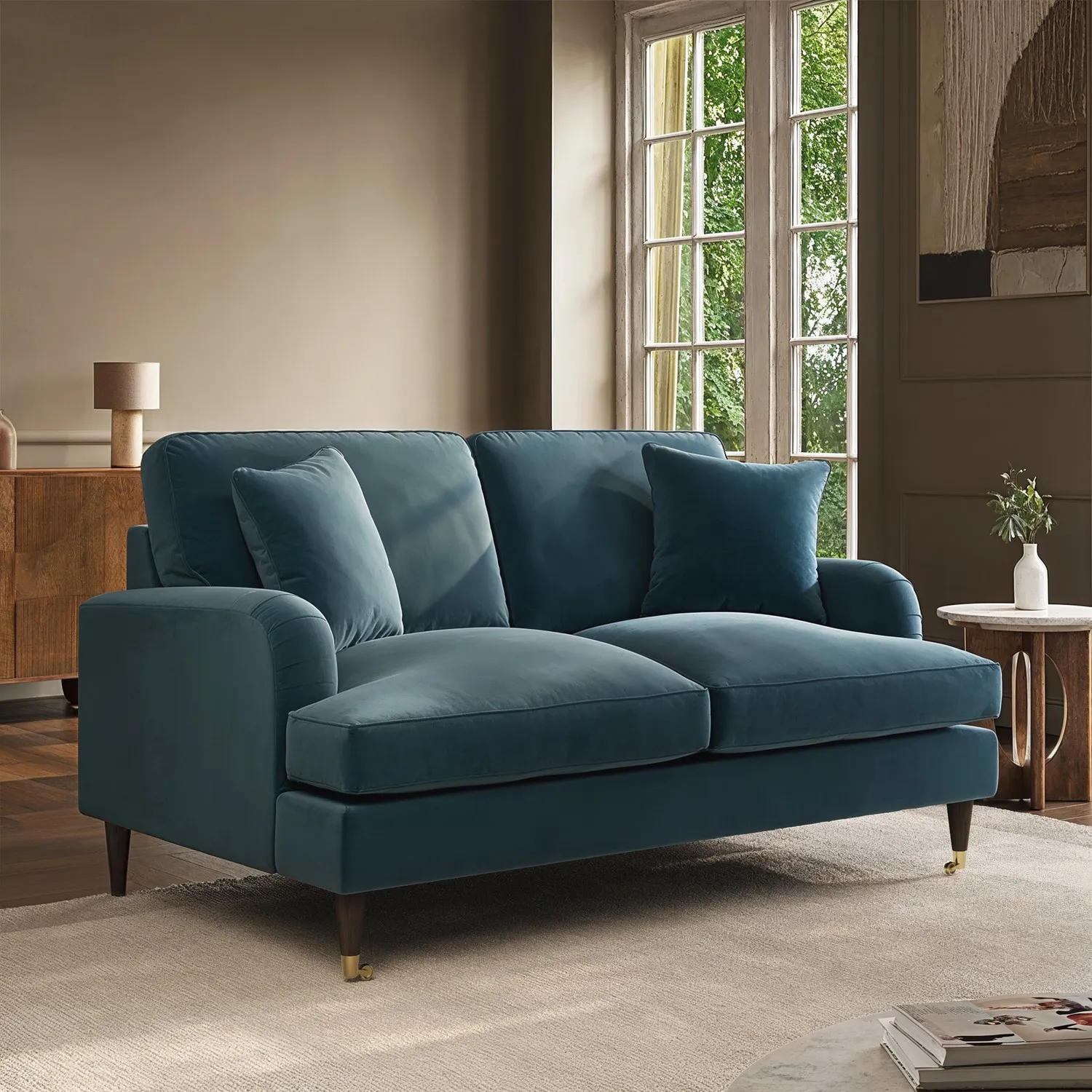 2-Seater Sofa with Scatter Cushions - Blue, Velvet