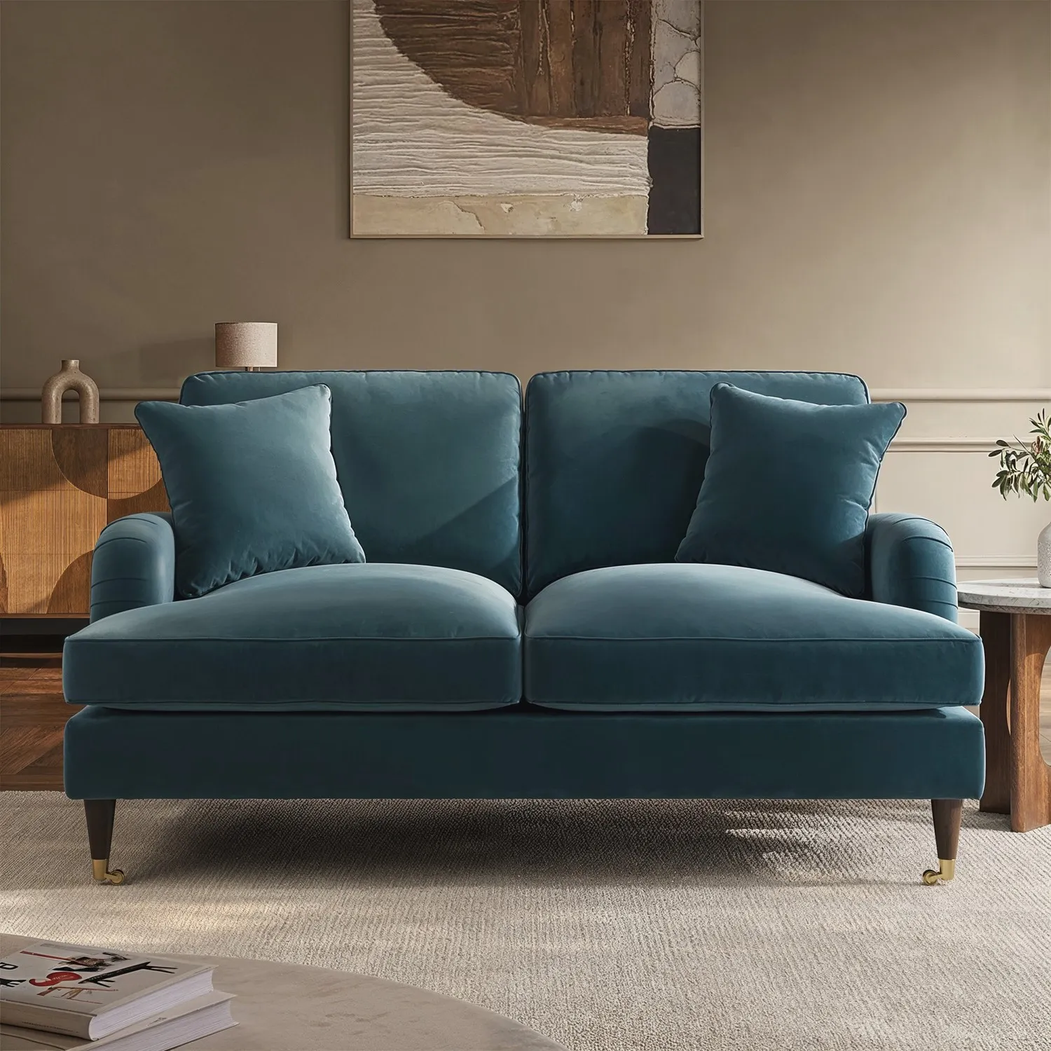 2-Seater Sofa with Scatter Cushions - Blue, Velvet image