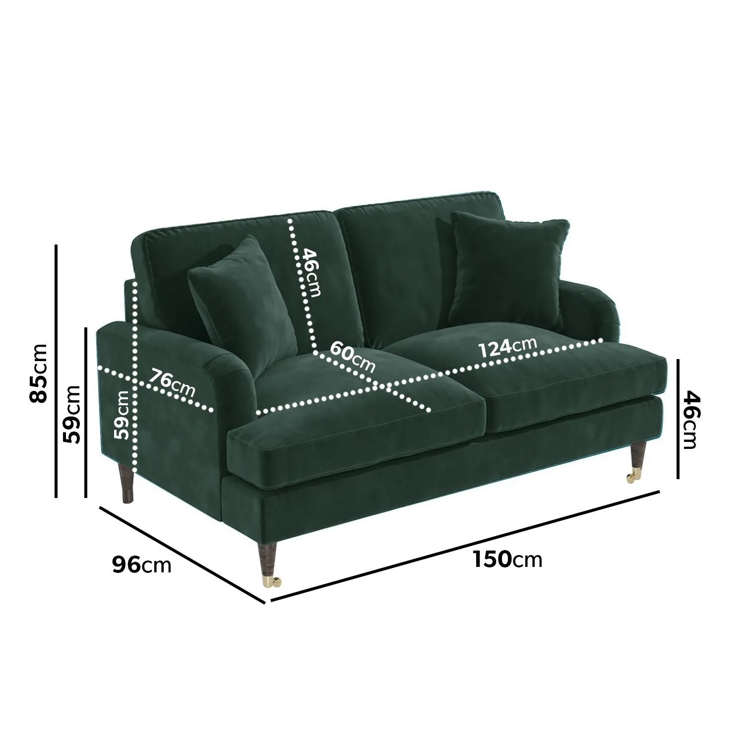 2-Seater Sofa with Scatter Cushions - Green, Velvet