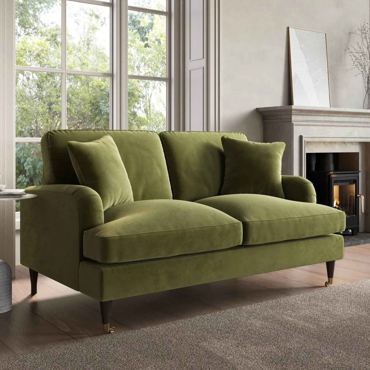 2-Seater Sofa with Scatter Cushions - Green, Velvet