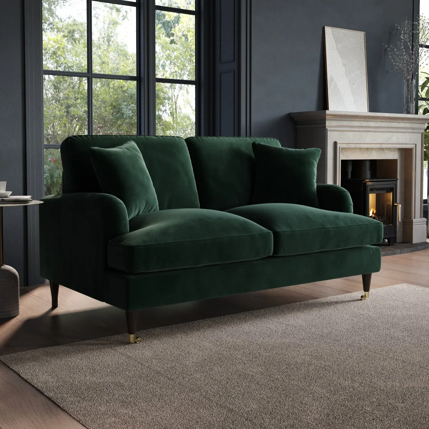 2-Seater Sofa with Scatter Cushions - Green, Velvet