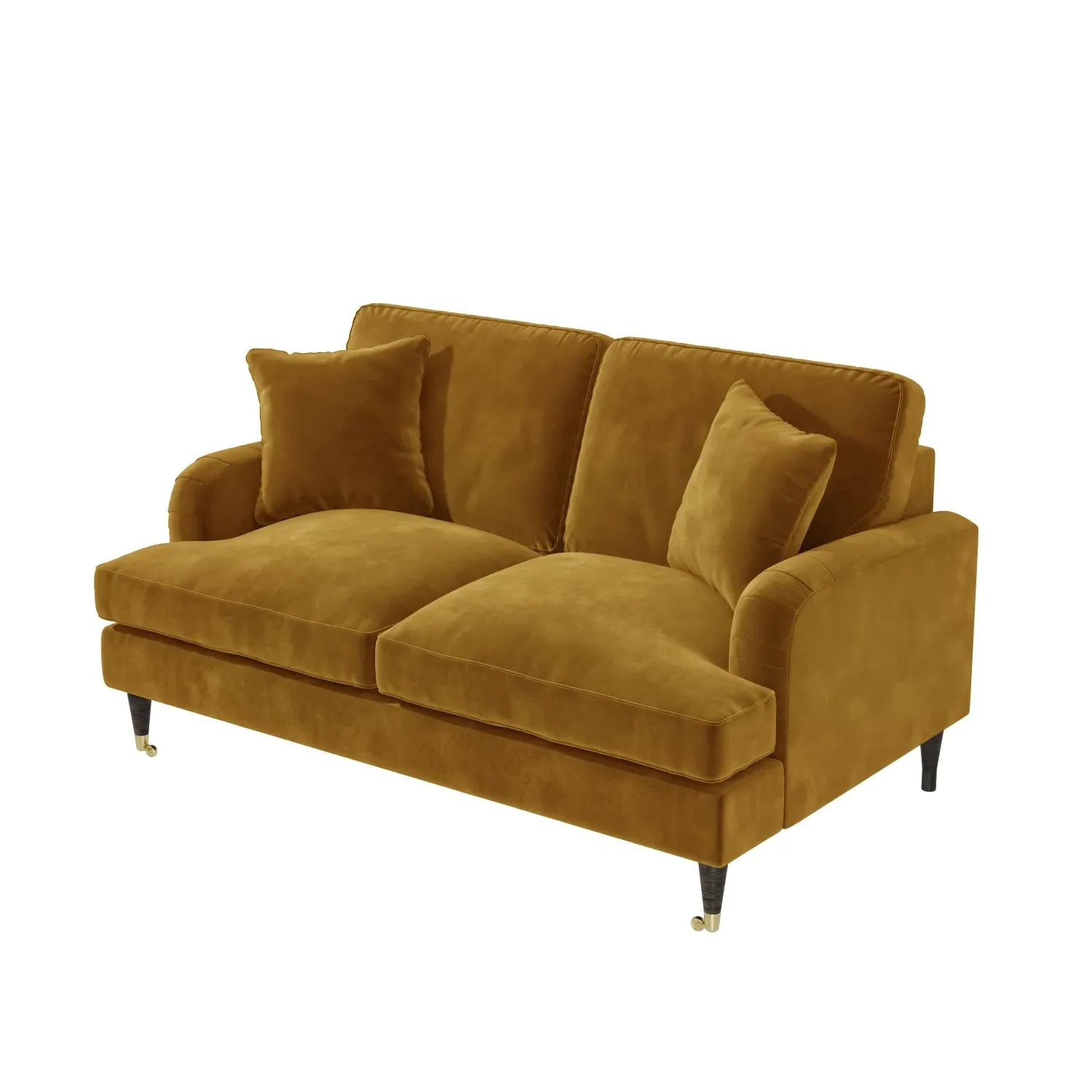 2-Seater Sofa with Scatter Cushions - Mustard, Velvet