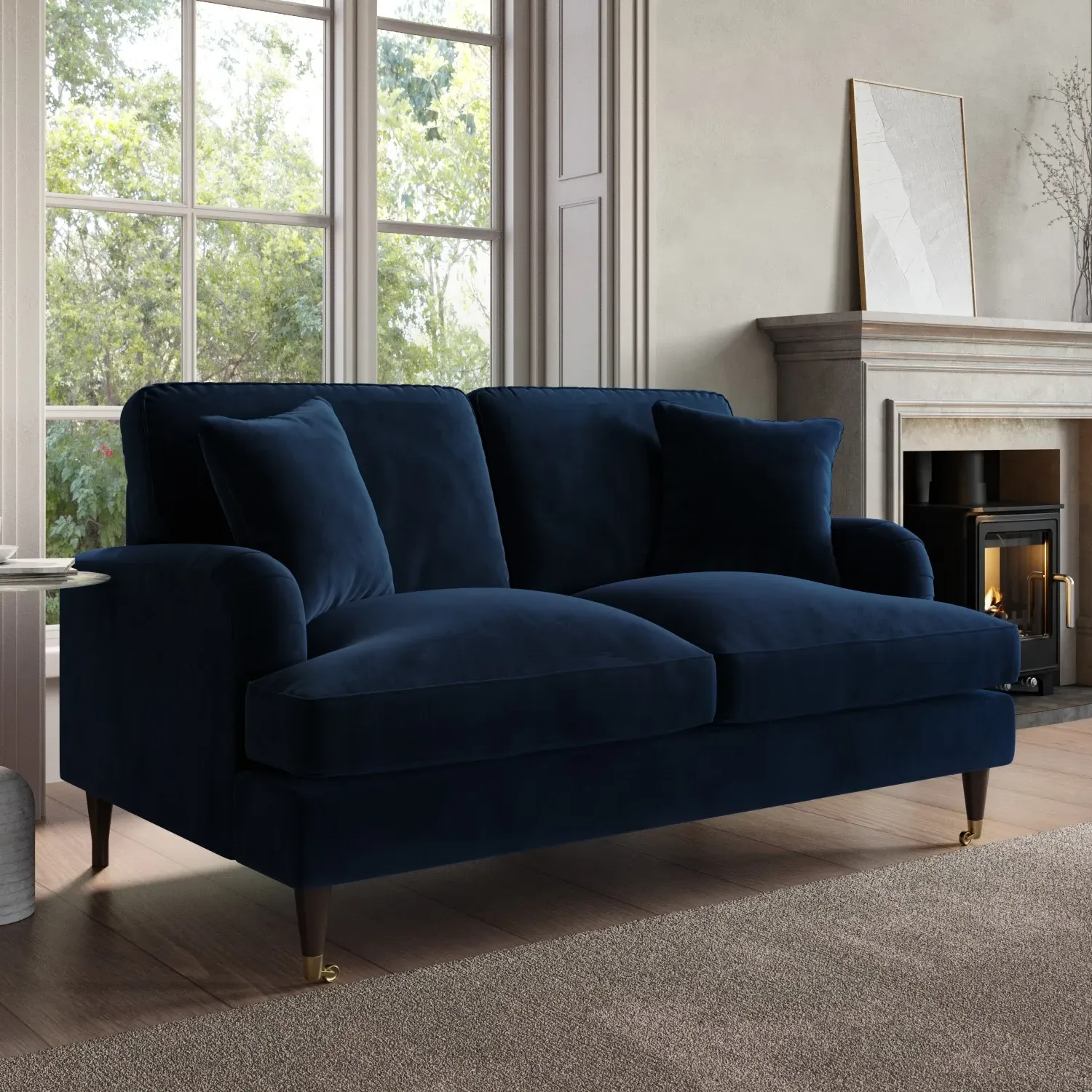2-Seater Sofa with Scatter Cushions - Navy, Velvet