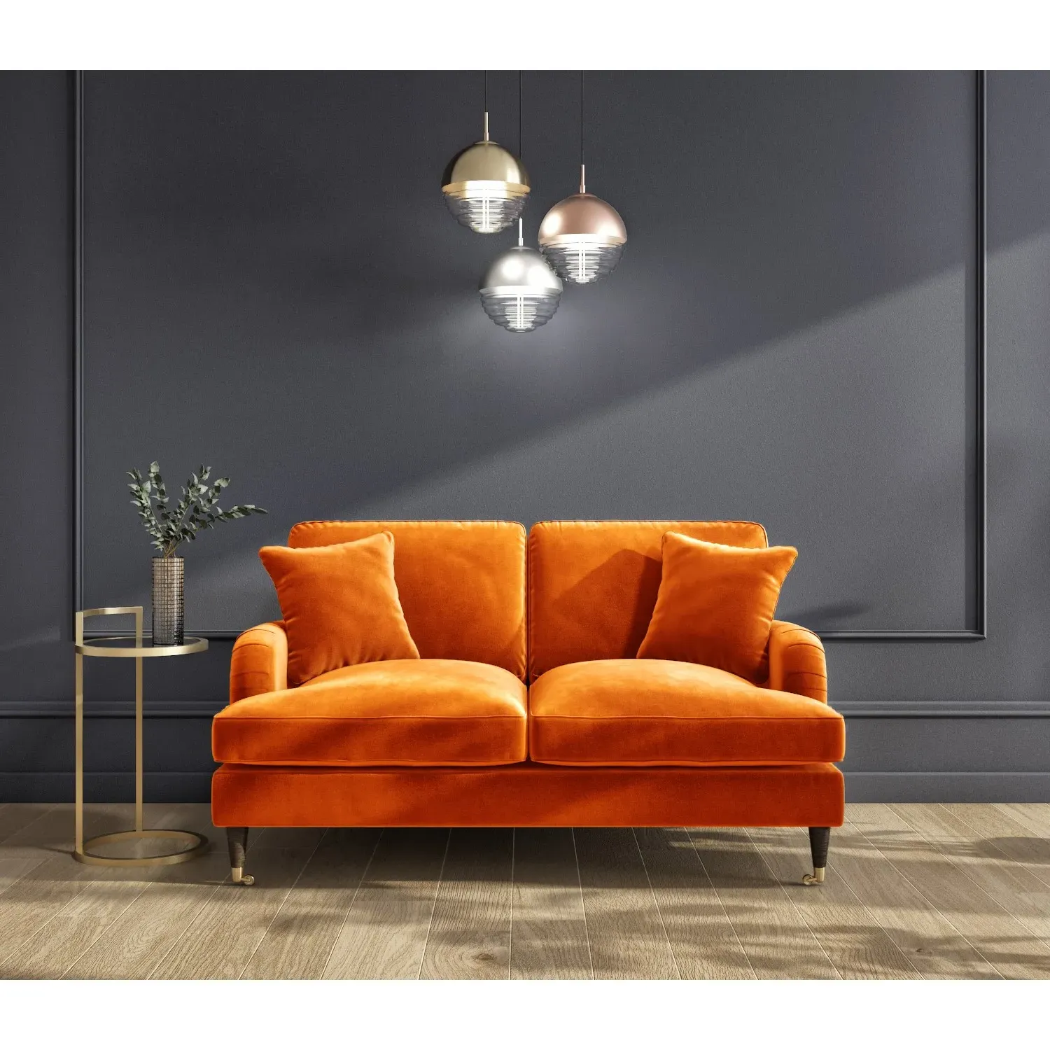 2-Seater Sofa with Scatter Cushions - Orange, Velvet