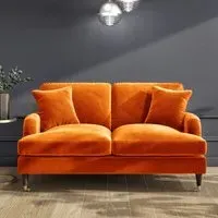 2-Seater Sofa with Scatter Cushions - Orange, Velvet