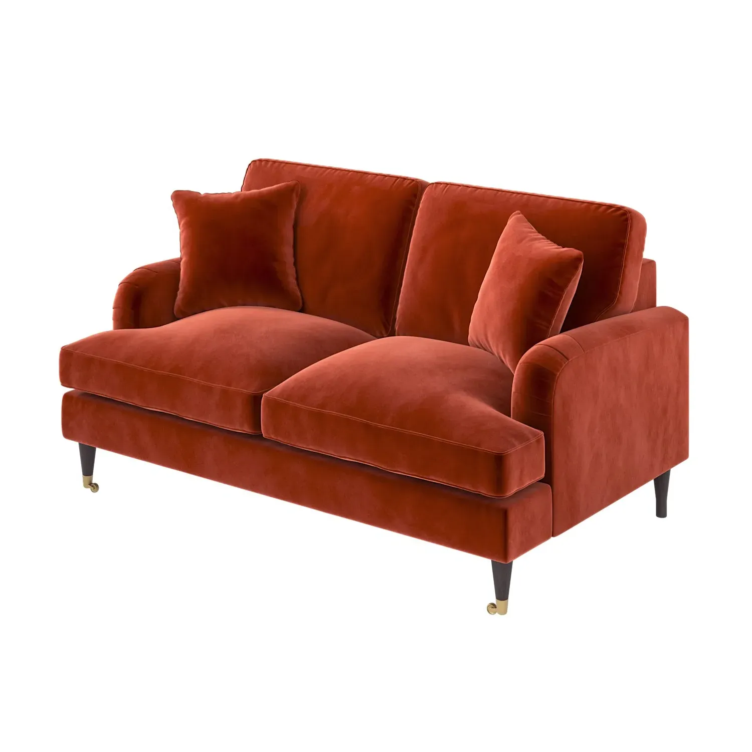 2-Seater Sofa with Scatter Cushions - Orange, Velvet
