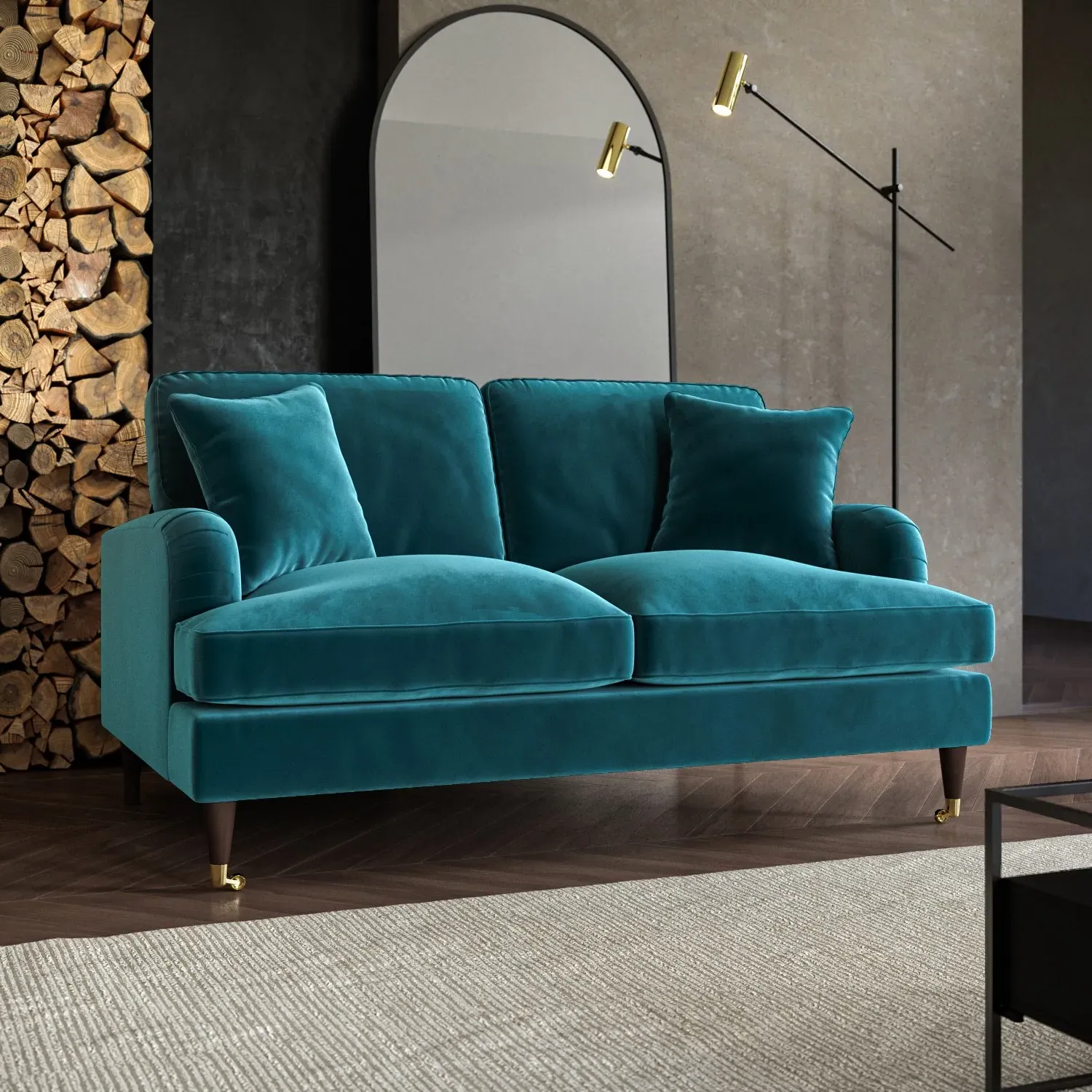 2-Seater Sofa with Scatter Cushions - Teal, Velvet