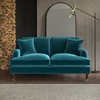 2-Seater Sofa with Scatter Cushions - Teal, Velvet