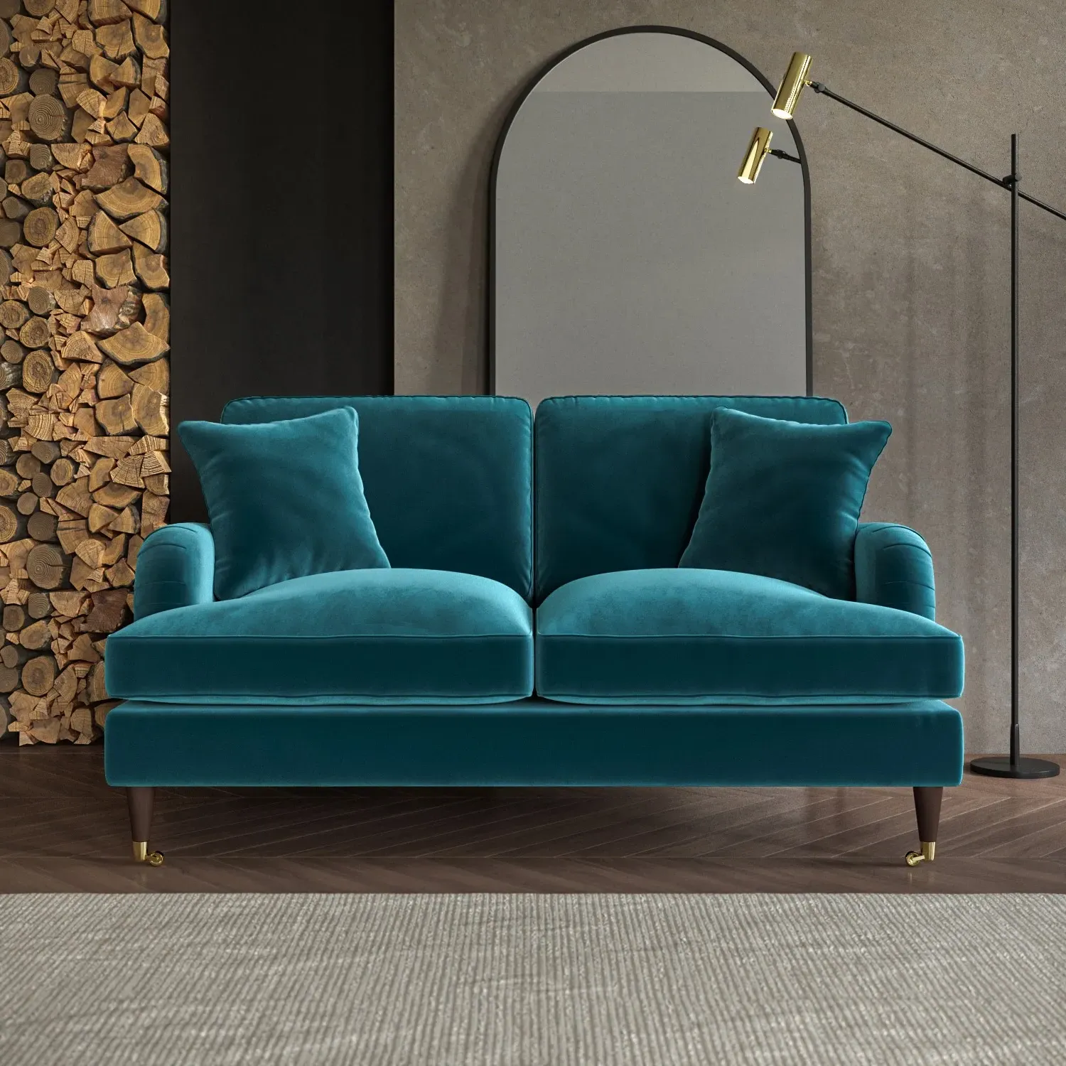 2-Seater Sofa with Scatter Cushions - Teal, Velvet