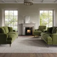 3-Piece Sofa Set with Gold Castors - Green, Velvet