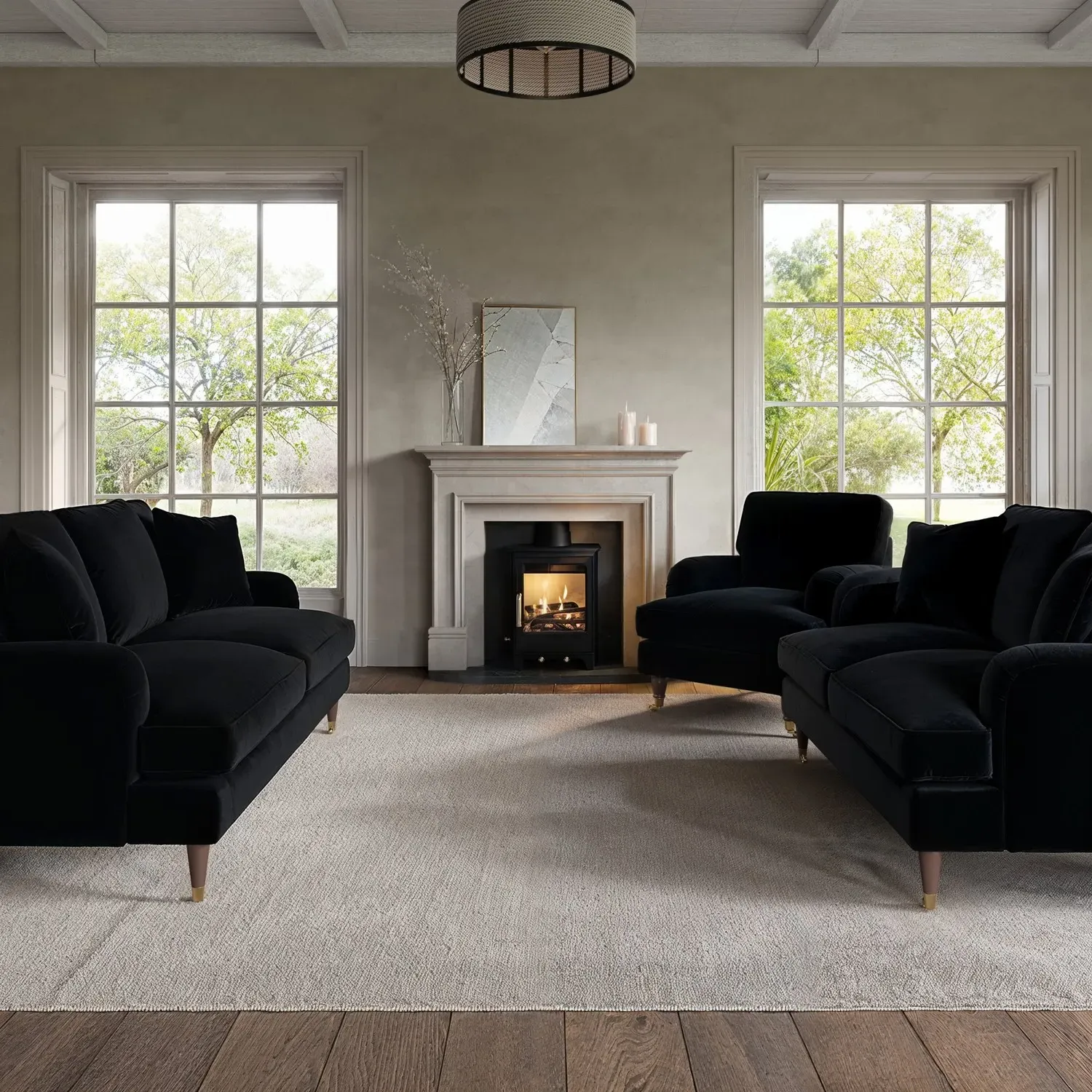 3-Piece Sofa Set with Scatter Cushions - Black