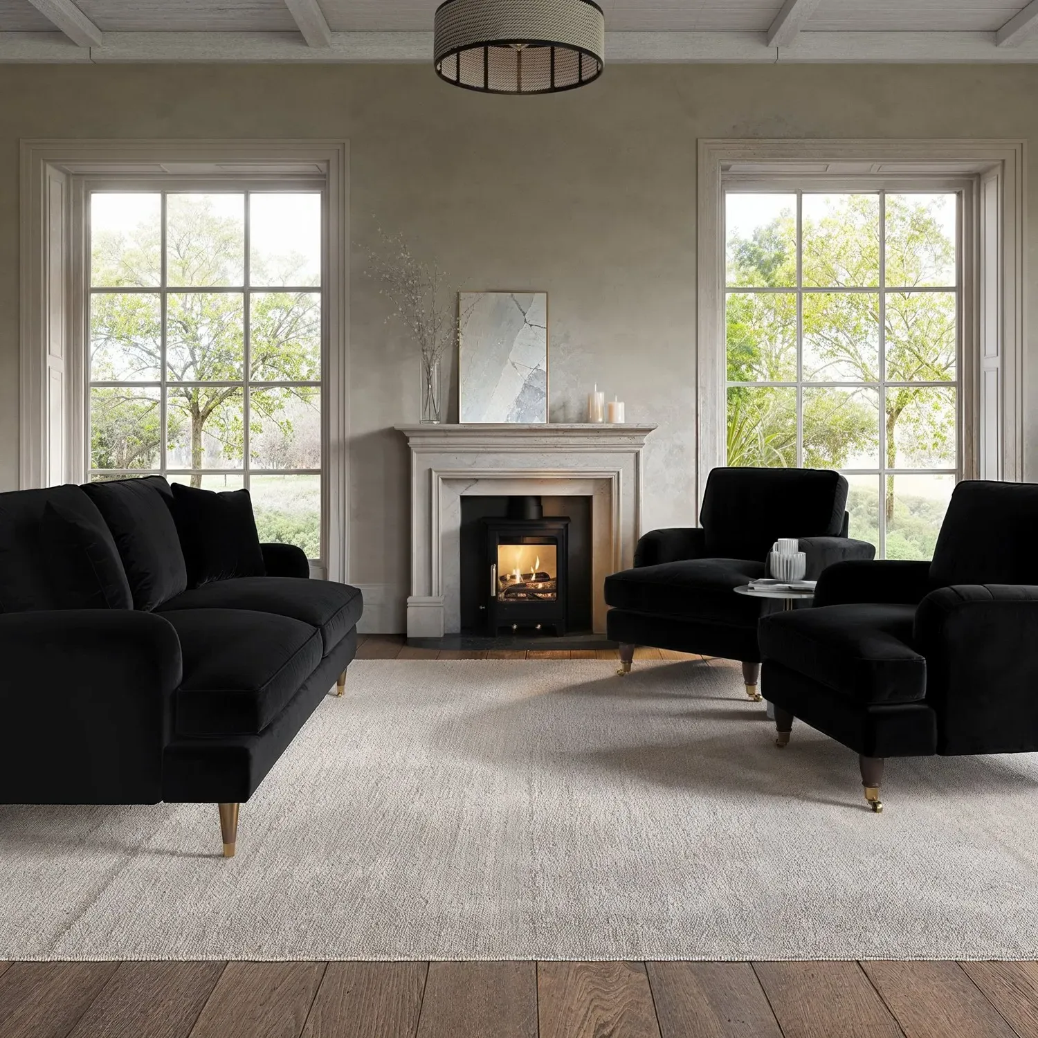 3-Piece Sofa Set with Scatter Cushions - Black image