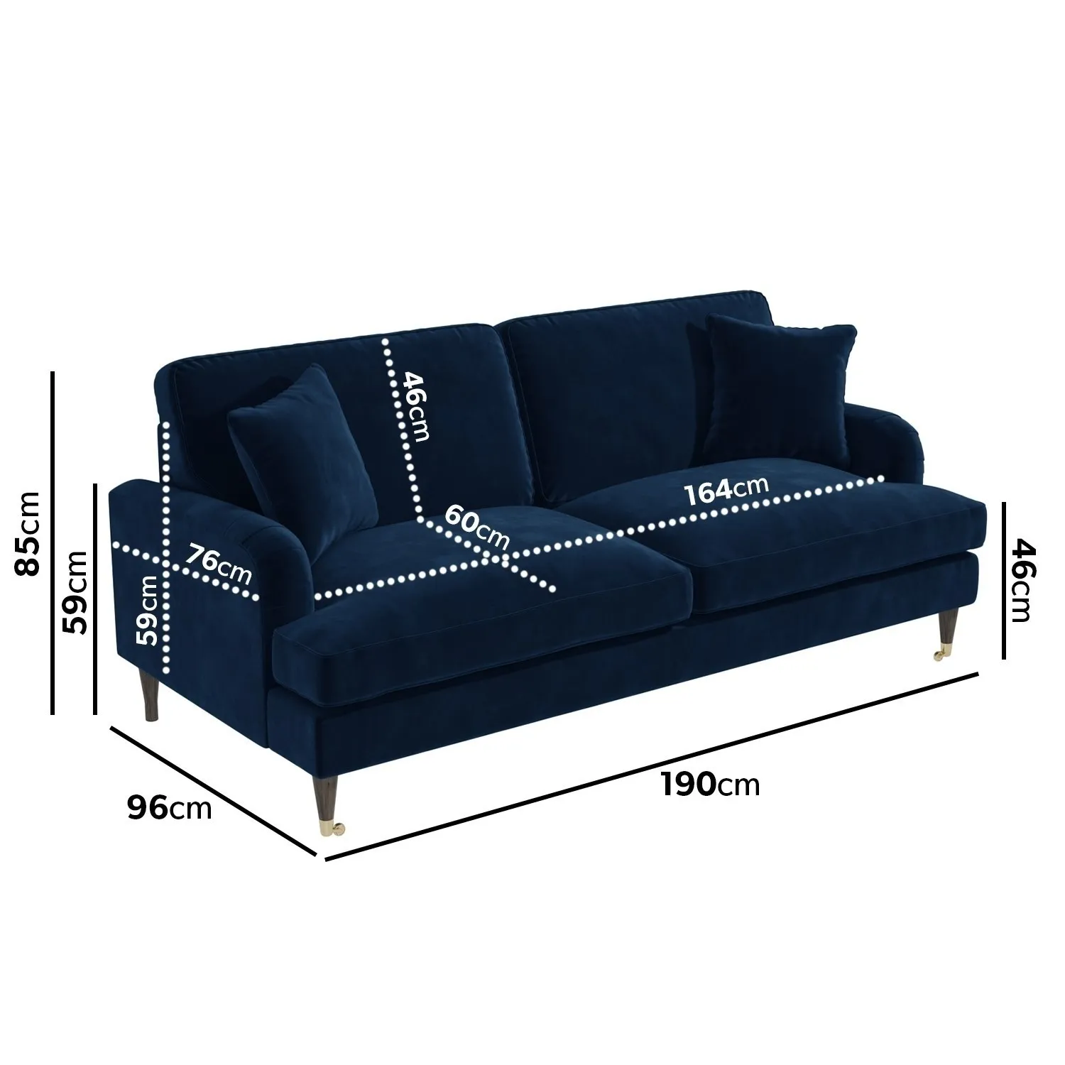 3-Piece Sofa Set with Scatter Cushions - Navy, Velvet