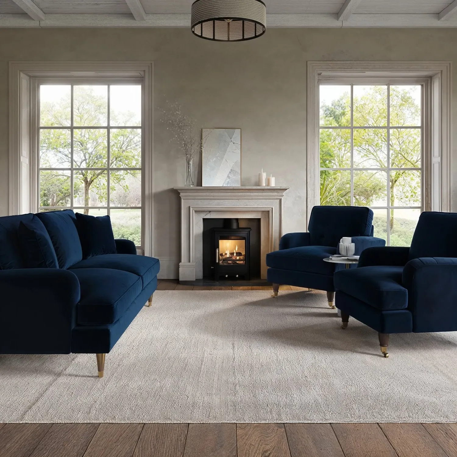 3-Piece Sofa Set with Scatter Cushions - Navy, Velvet image