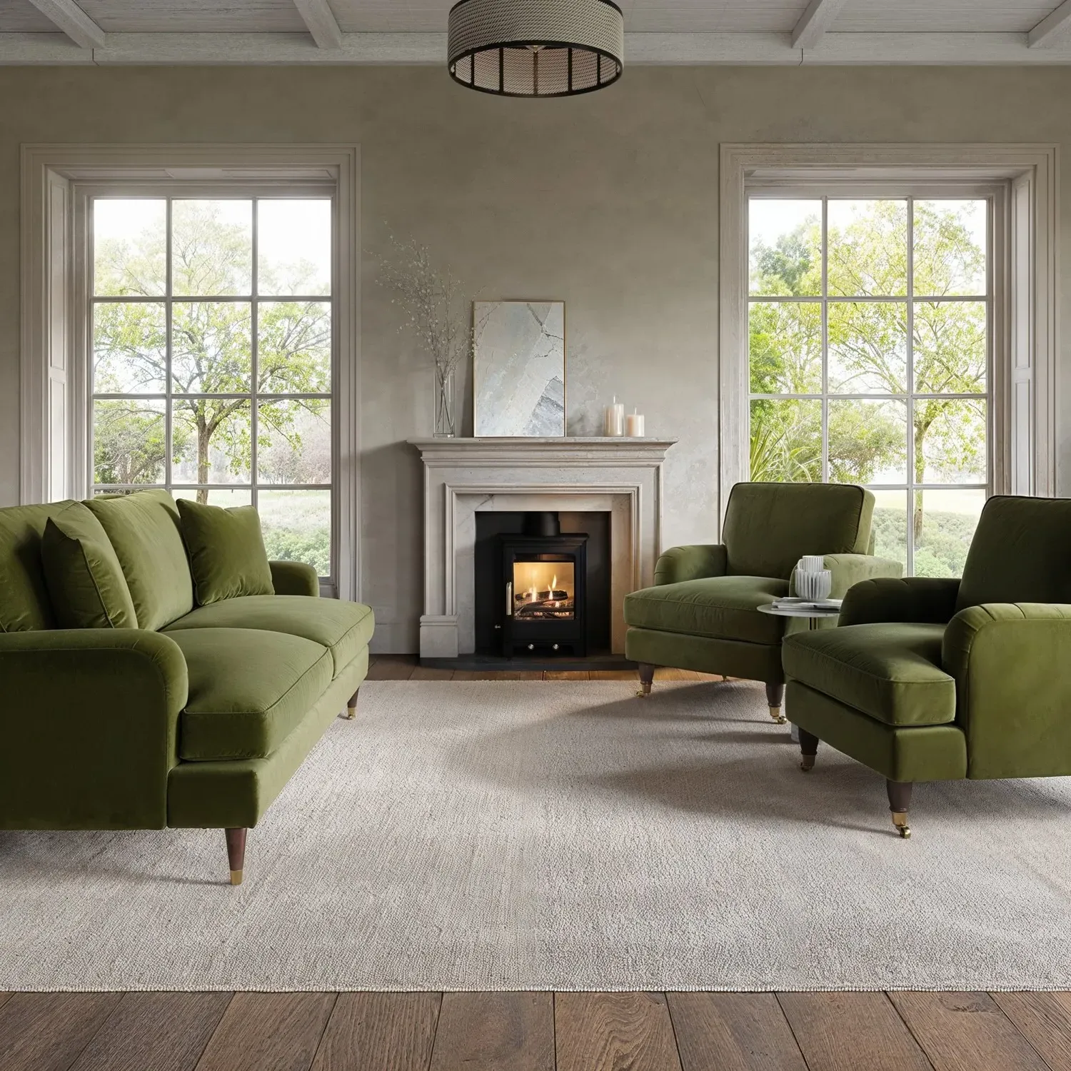 3-Piece Sofa Set with Zip-Off Covers - Green