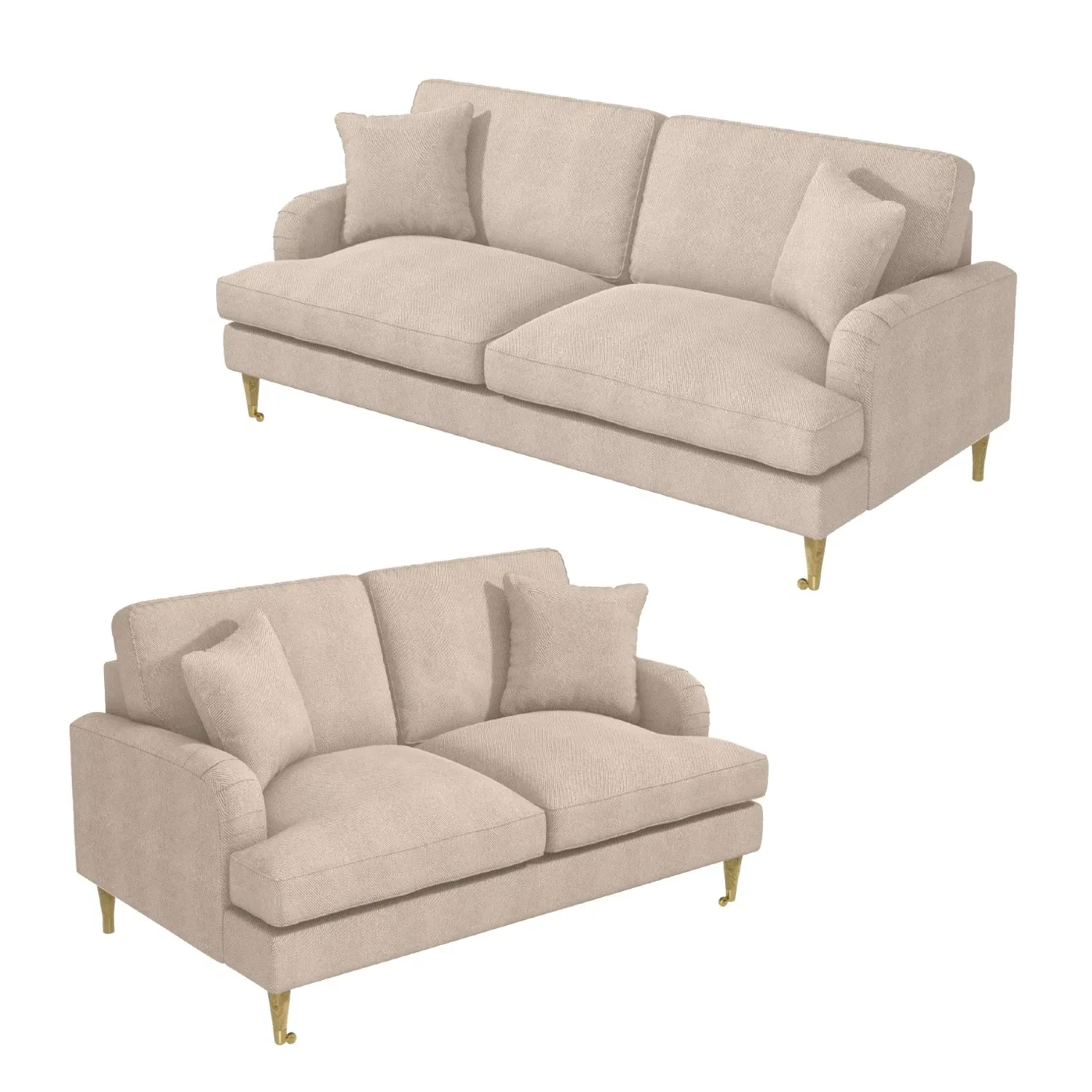 3-Seater & 2-Seater Sofa Set - Beige, Fabric