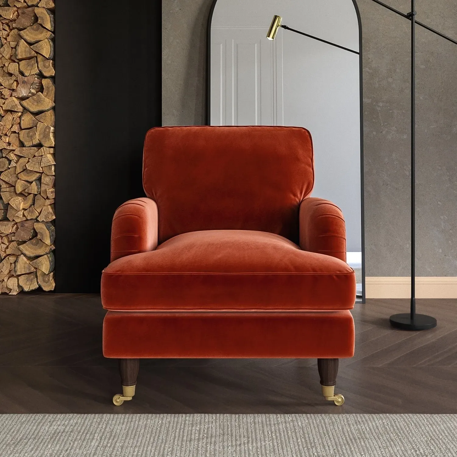3-Seater Sofa and Armchair Set - Orange, Velvet