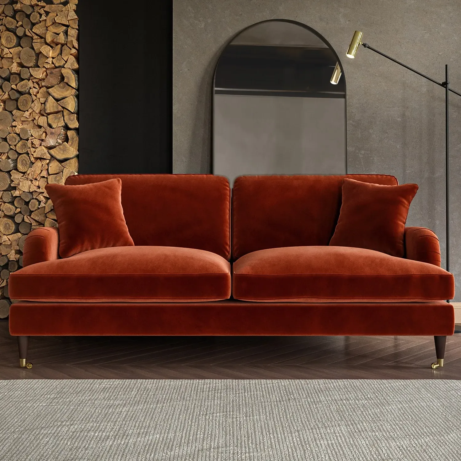 3-Seater Sofa and Armchair Set - Orange, Velvet