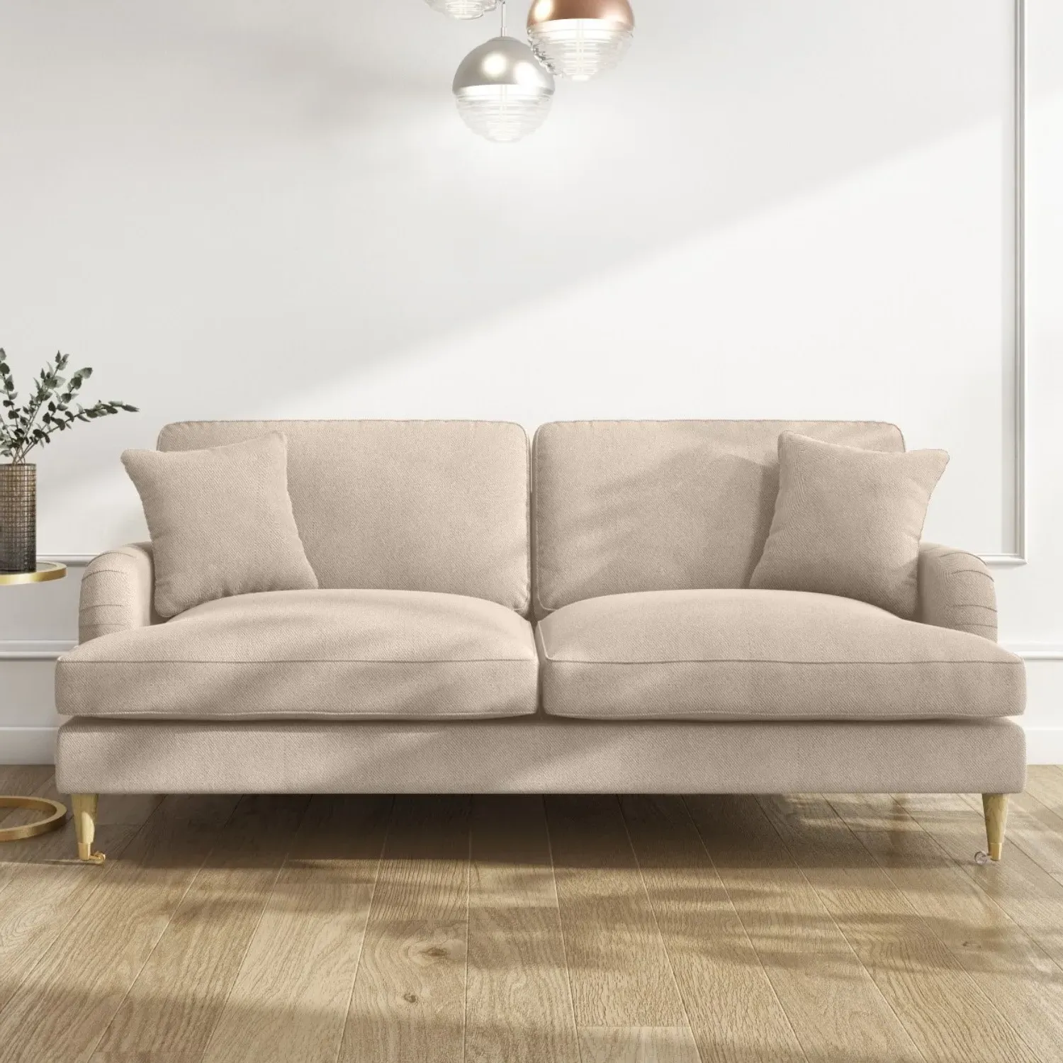 3-Seater Sofa and Footstool Set - Beige, Fabric