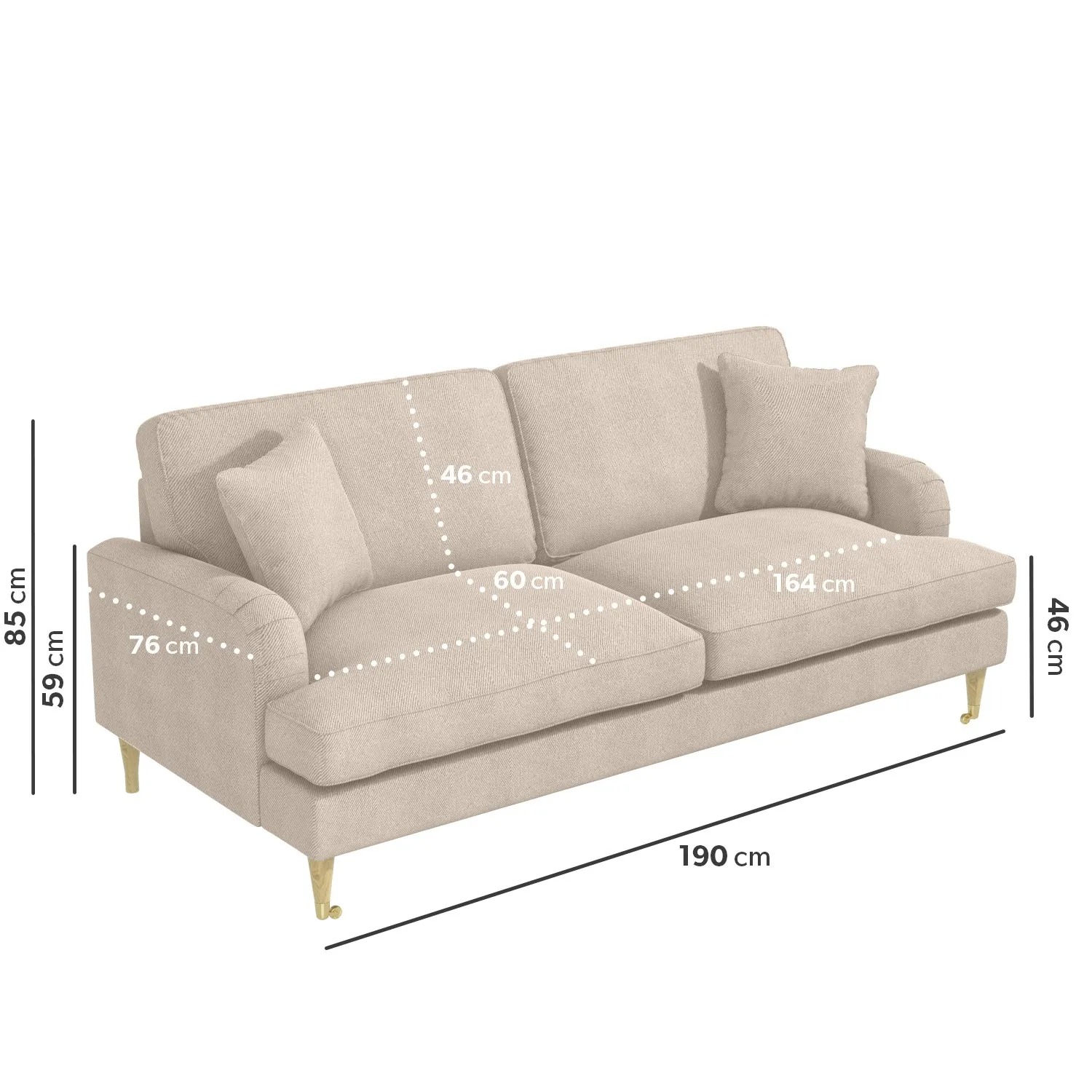 3-Seater Sofa and Footstool Set - Beige, Fabric