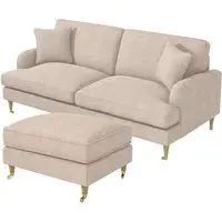 3-Seater Sofa and Footstool Set - Beige, Fabric