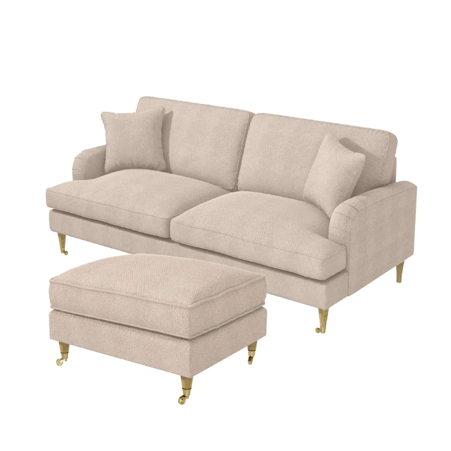 3-Seater Sofa and Footstool Set - Beige, Fabric